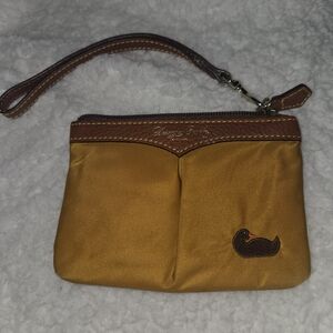 Dooney & Bourke Gold Wristlet with Brown Trim/hot Pink Interior